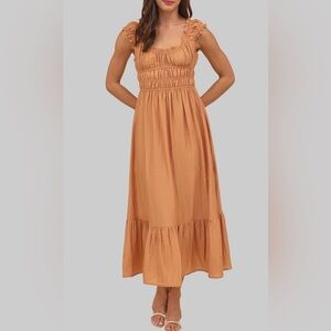 Blu Pepper Sleeveless Ruffled‎ Tan Midi Dress